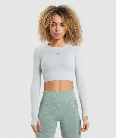 Women's Gymshark Flex Sports Long Sleeve Cropped Tops Light Grey | NZ 1ZCFMN